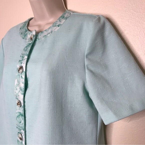 Vintage Pablo Collection Two Piece Skirt Jacket Top Mint Green Floral Women 12 - Picture 3 of 16
